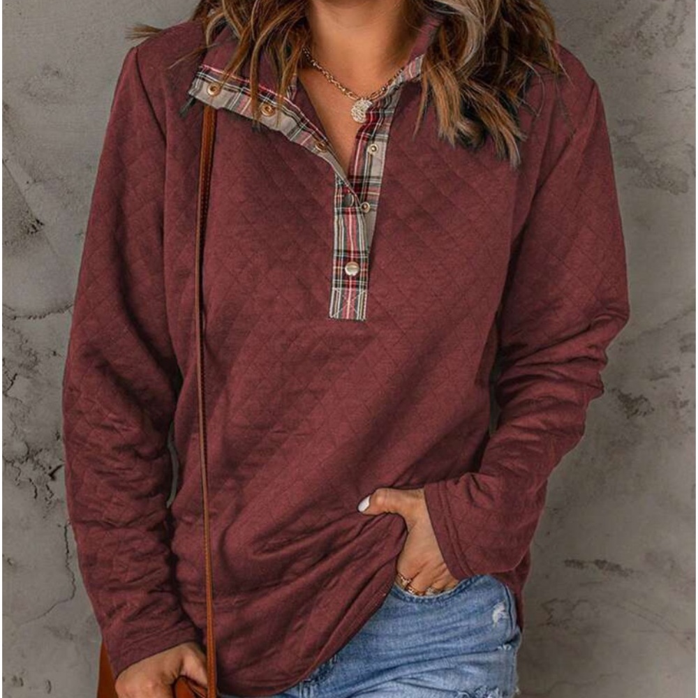 New plaid detailed long sleeves sweatshirt